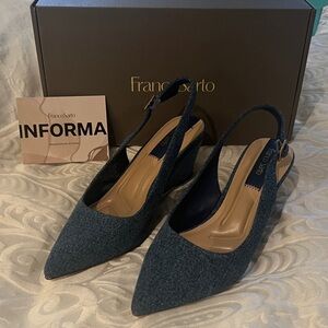 Franco Sarto Denim Blue Wedge Slingbacks